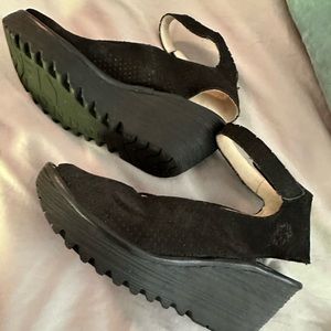 Fly London black ankle wedge